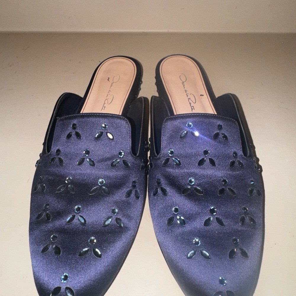 Oscar de la Renta Midnight Blue Embellished Mules
